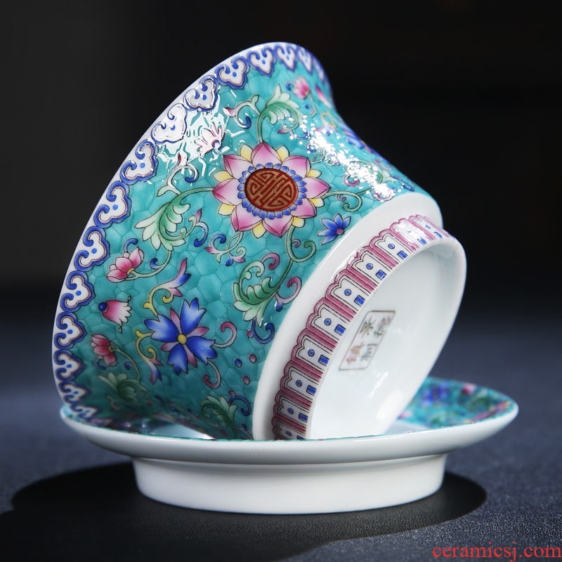 The Product of jingdezhen porcelain remit colored enamel xiangyang spend three to tureen grilled them thin body flower tea Chinese tea bowl