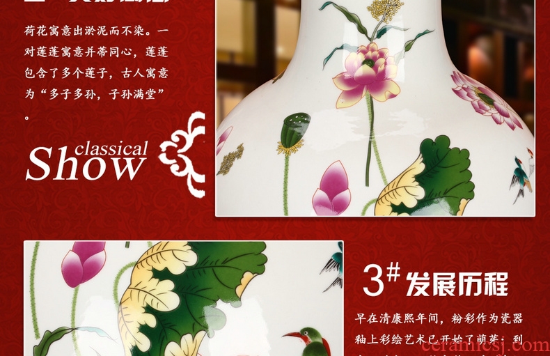 Jingdezhen ceramics powder enamel lotus guanyin of large vases, modern Chinese rural household crafts