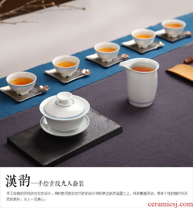 Ultimately responds to hand - made xuan wen kung fu tea tea sets jingdezhen tureen fair keller cups household contracted tea art