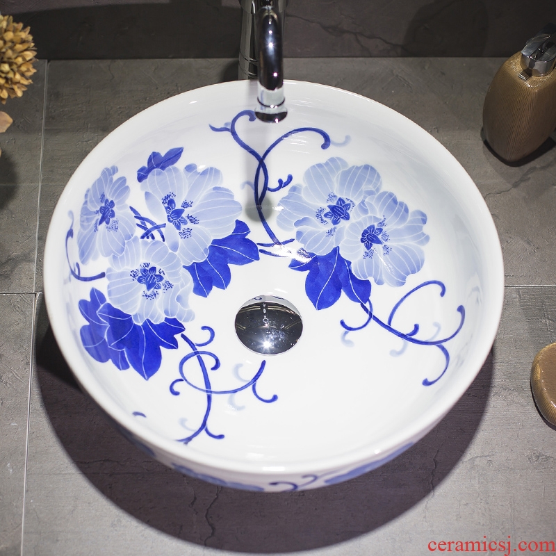 Jingdezhen hand - made stage basin of blue and white porcelain basin circular lavatory toilet lavabo Chinese ceramics art