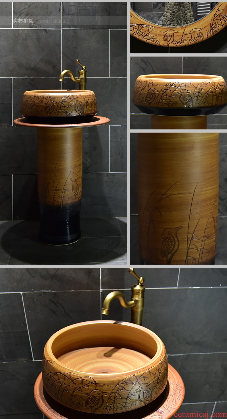 Lavabo ceramic column basin bathroom balcony ground integrated sink the lavatory basin of small family toilet column