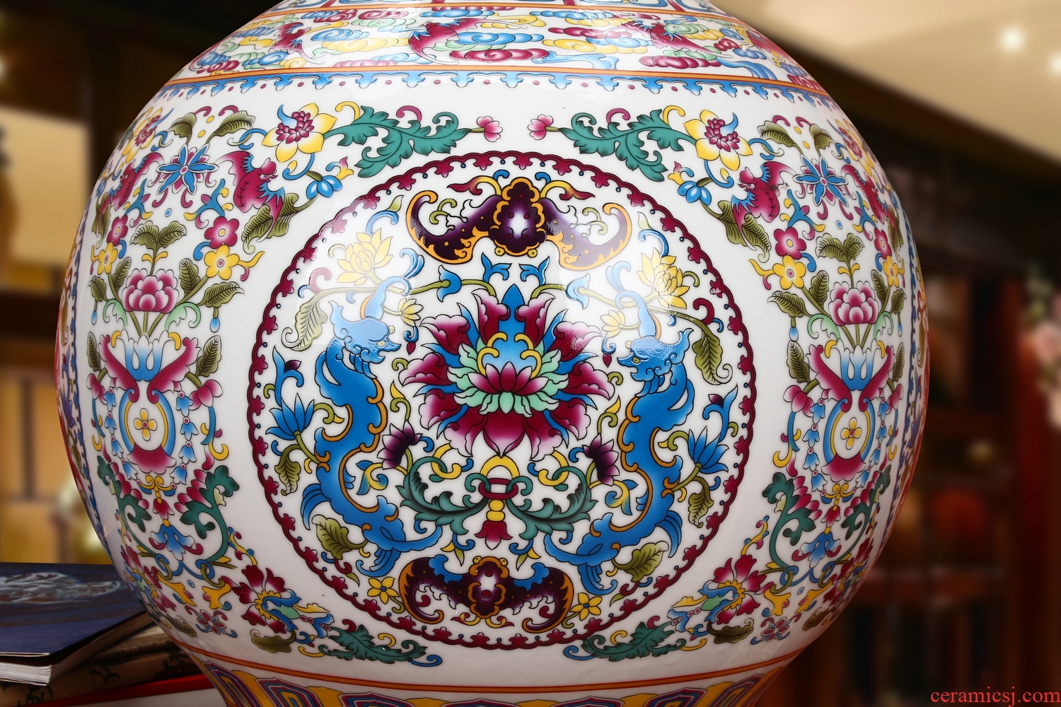 Jingdezhen ceramics powder enamel bound branch lotus ssangyong design of large vases, Chinese style household crafts are set