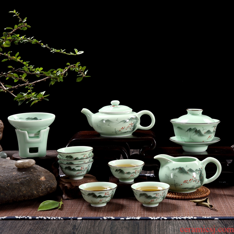 Longquan celadon household ceramic tea chaoshan kunfu tea tea cups GaiWanCha dish suits for Chinese teapot