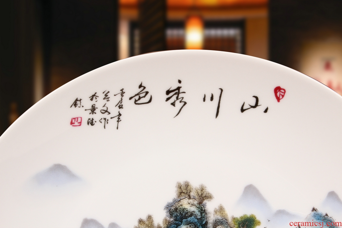 Jingdezhen ceramics pastel landscape sit hang dish plate faceplate Chinese style classical decoration home furnishing articles