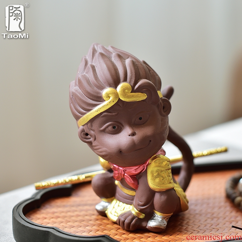 Tao fan back another purple sun wukong was zen tea can be kept monkeys ceramic tea pet furnishing articles, the young monk on - board