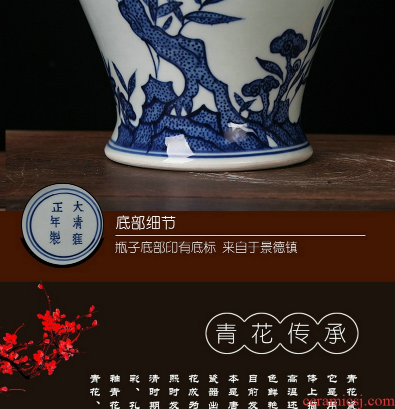 Jingdezhen ceramic vase furnishing articles antique blue - and - white hand - made life of Chinese olive vase sitting room home decoration