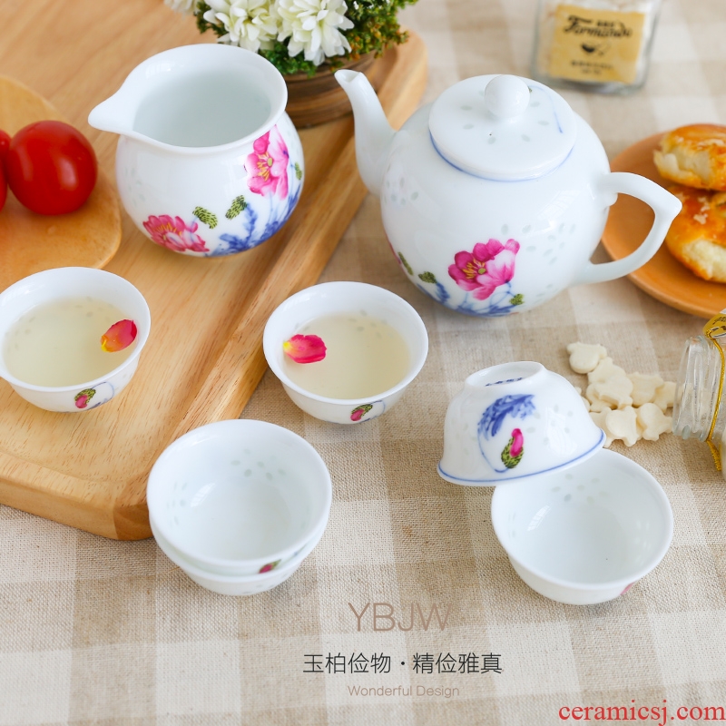Jade cypress jingdezhen ceramic corn poppy high - grade kung fu tea set gift of a complete set of 8 head and exquisite teapot cup