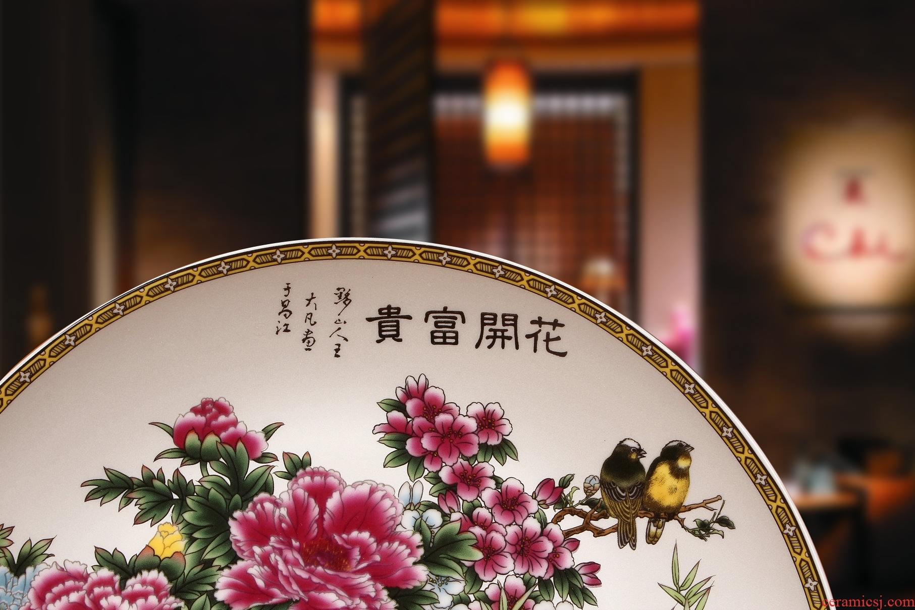 Jingdezhen ceramics peony flowers prosperous faceplate hang dish plate of rural household decoration decoration