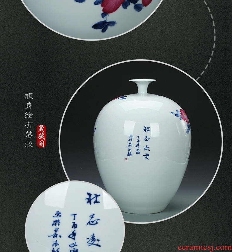 Jingdezhen blue and white youligong hand - made ceramics painting of flowers and Chinese style household handicraft furnishing articles furnishing articles vase