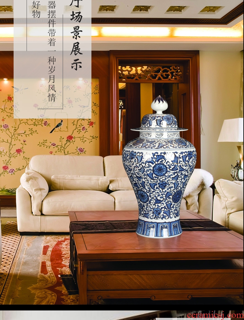 Jingdezhen ceramics furnishing articles hand - made paint wrap branch general tank storage canister to large Chinese decorative furnishing articles