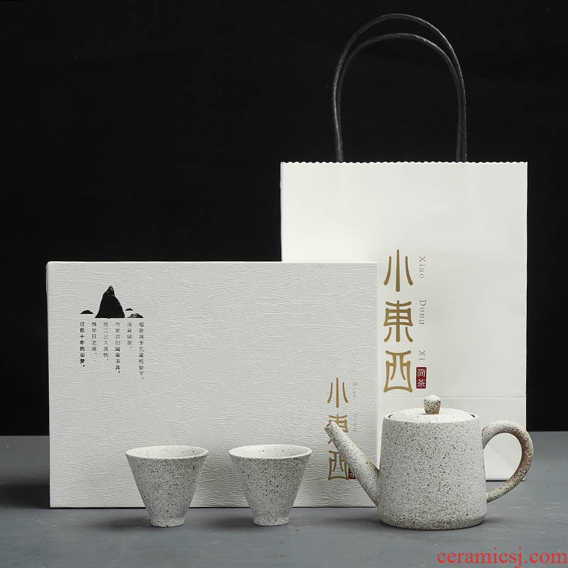 Morning cheung kung fu tea sets coarse pottery Japanese black ceramic tea set travel tea set a pot of tea tray 2 cup gift box