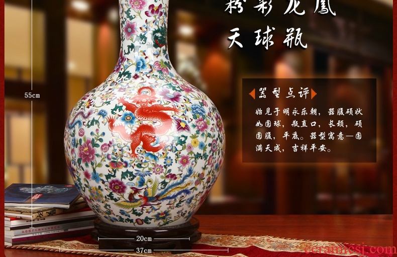 Jingdezhen ceramics powder enamel wulong four chicken ball bottle of large vases, antique Chinese style household crafts