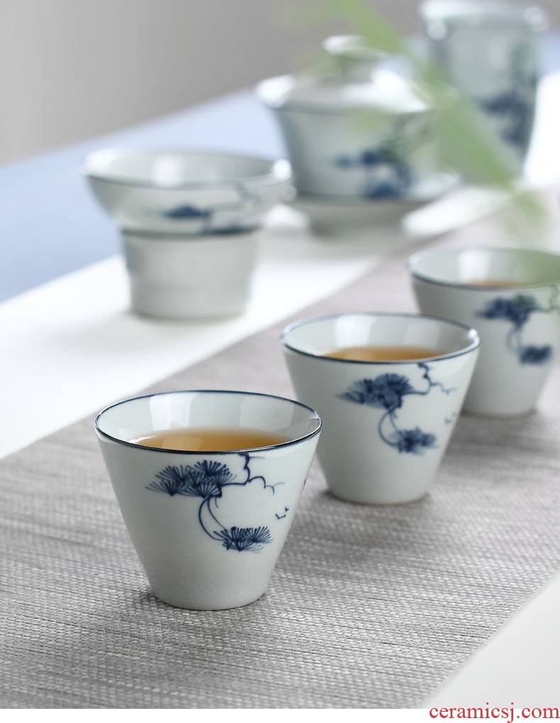 Ultimately responds to jingdezhen antique hand - made kung fu tea set suit household ceramics tureen tea cups of a complete set of simple gift boxes