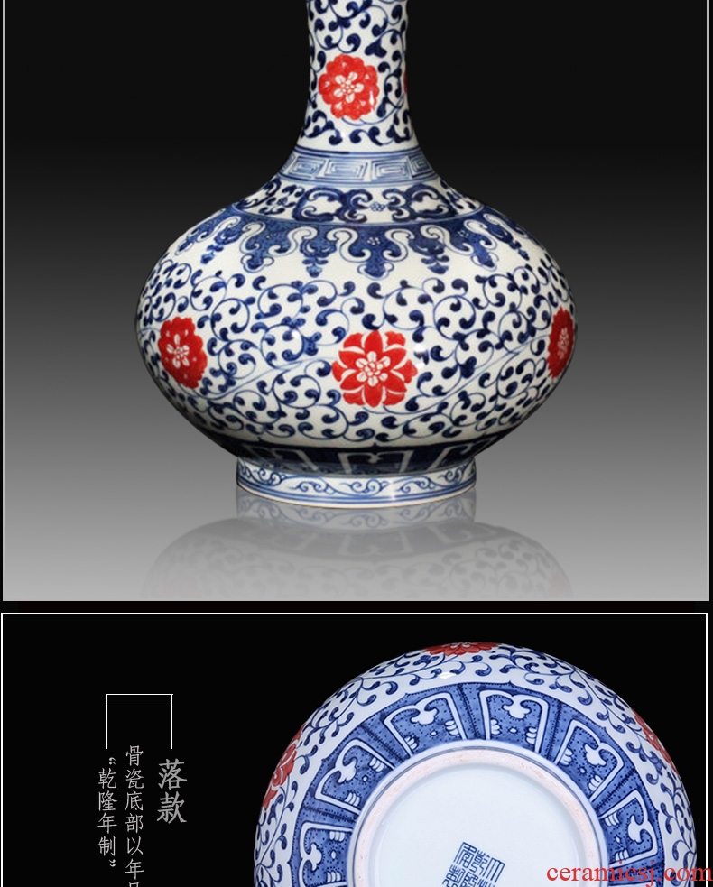 Jingdezhen blue and white lotus youligong tangled branches hand - made ceramics vase sitting room handicraft furnishing articles set a vase of study