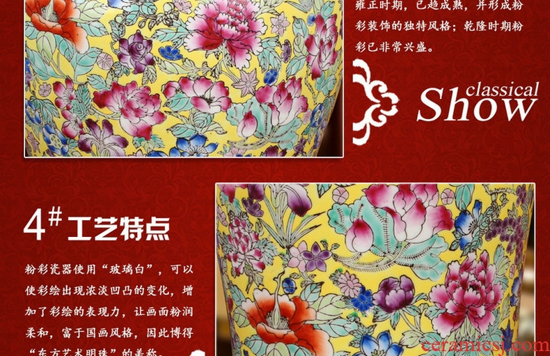 End of jingdezhen ceramics high - End antique boutique pastel yellow flower peony hand - made furniture of large vase