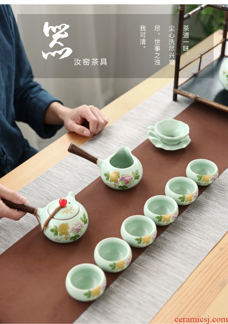 Passes on technique the up start imitation song dynasty style typeface your up kung fu tea set single pot of ceramic household wood the side the teapot hand grasp pot