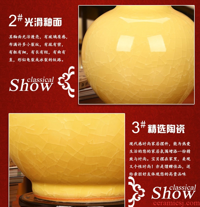 Jingdezhen ceramics top grade archaize crack glaze crystal yellow on vase classical Chinese style household furnishing articles