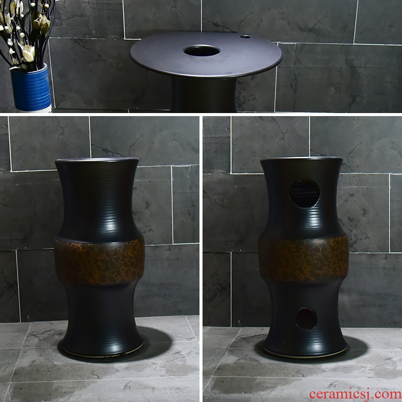 Ceramic basin of pillar type washbasin hand - carved brown line pillar of small family toilet floor for wash gargle