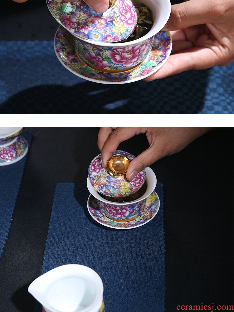 The Product of jingdezhen porcelain remit colored enamel see kung fu tea tea for tea tureen carpet of only three bowls