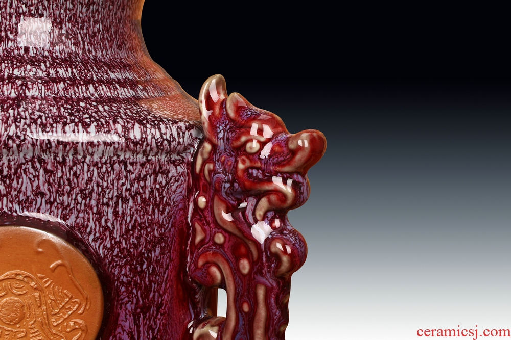 Jingdezhen ceramic vase archaize of jun porcelain up dragon ruyi vase Chinese style decoration crafts are set