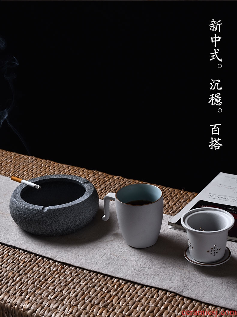 Tao fan large ceramic ashtray ashtray with cover coarse pottery creative move office home furnishing articles multifunctional living room