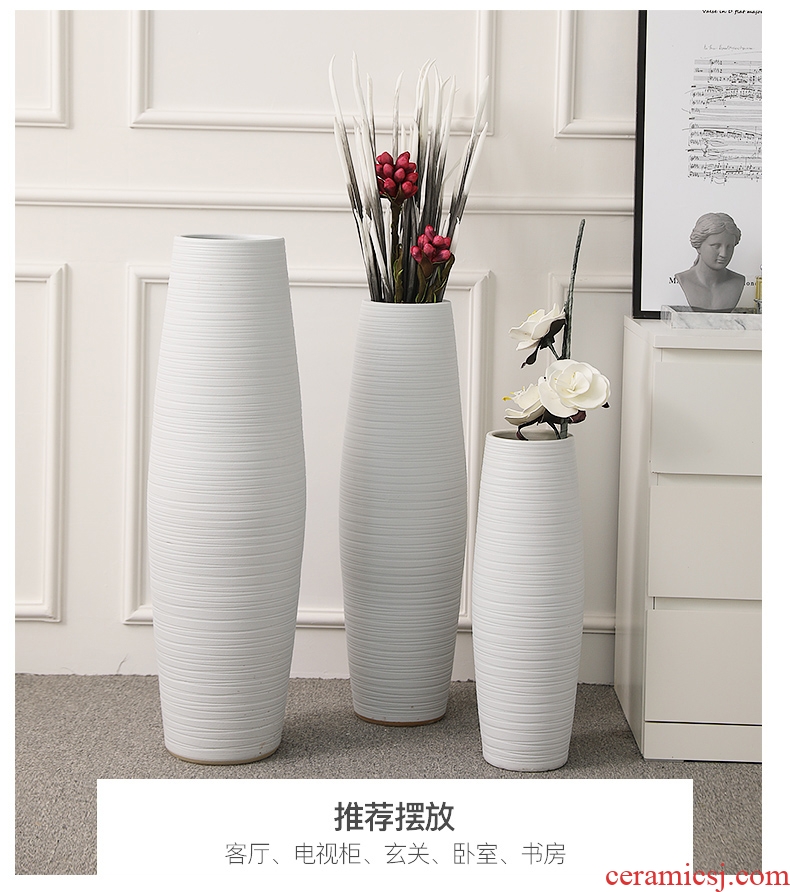 Jingdezhen ceramic household contracted white contracted floor vase furnishing articles checking pottery flower implement soft outfit place adorn
