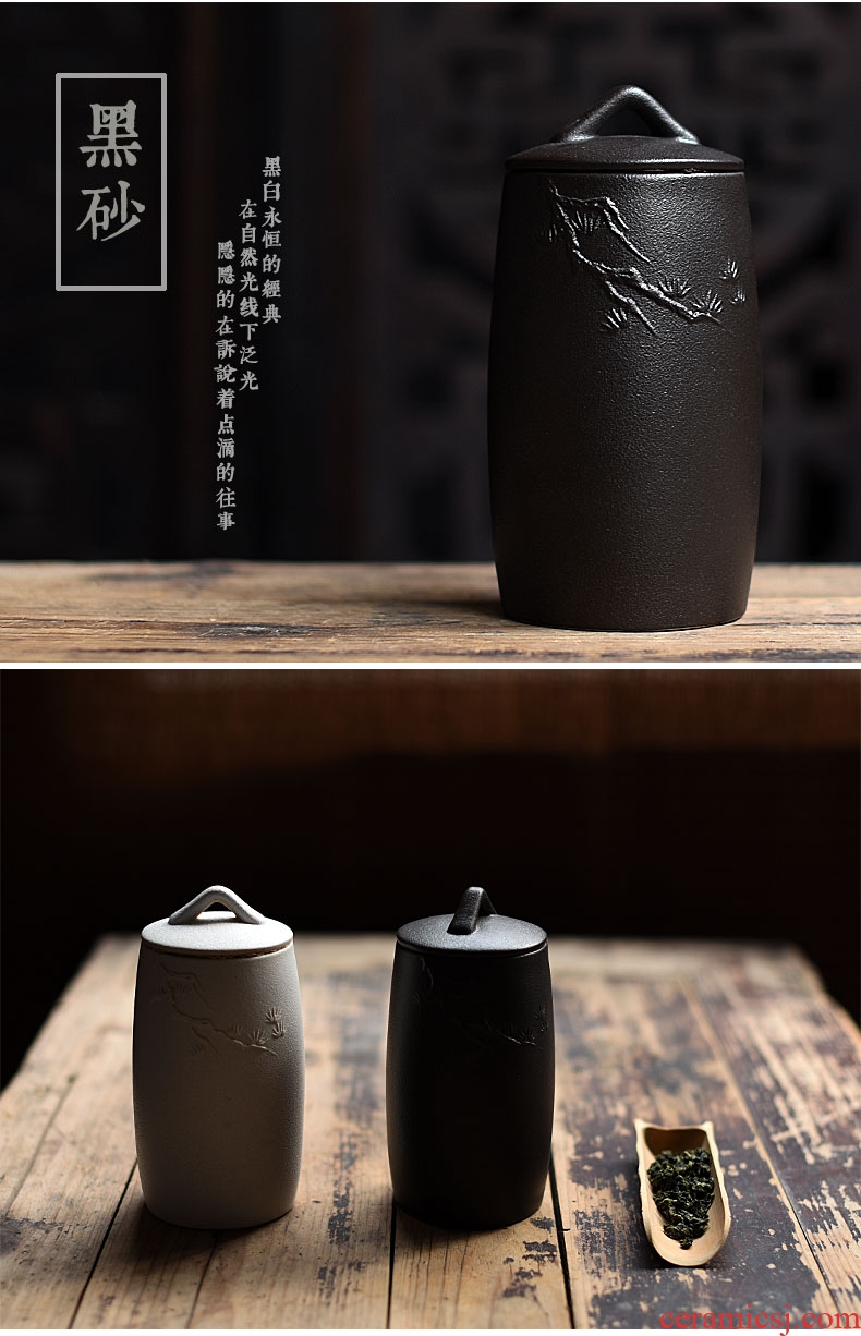 Tao fan coarse pottery caddy fixings ceramic large black tea tieguanyin tea accessories guest - the greeting pine bottle seal storage tanks