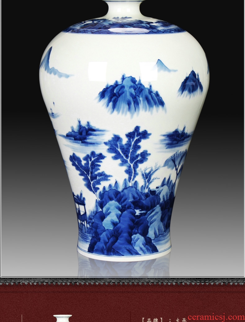 Jingdezhen ceramics vase hand - made of blue and white landscape name plum bottle handicraft furnishing articles set mesa study living room collection