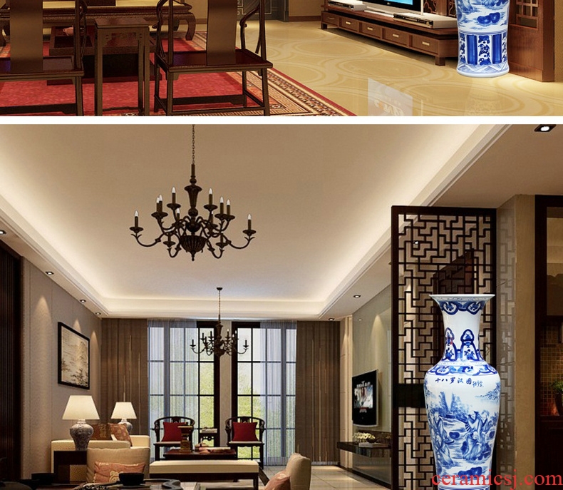 Jingdezhen ceramics hand - made of 18 arhats landing big blue and white porcelain vase Chinese sitting room adornment is placed