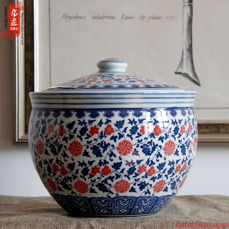 Jingdezhen ceramic furnishing articles barrel of blue and white porcelain tea pot home sitting room it storage tank floor desktop decoration
