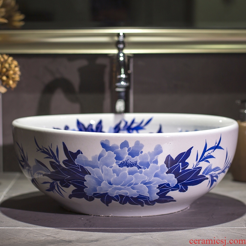 Jingdezhen basin of Chinese style on the blue and white porcelain ceramic lavatory basin of Chinese style small basin art circle in the sink