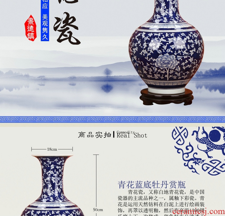 High - grade hand - made blue peony of blue and white porcelain vase Chinese jingdezhen ceramics fashion home furnishing articles