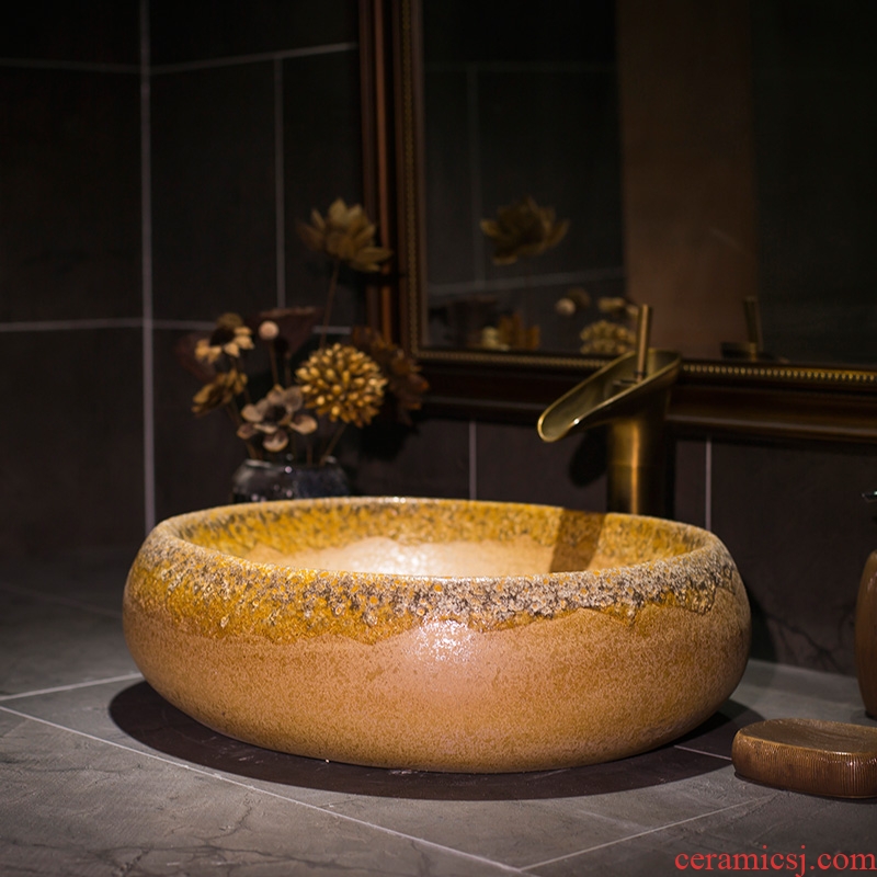 Restore ancient ways the stage basin of Chinese style ceramic lavatory oval basin bathroom art basin on the sink