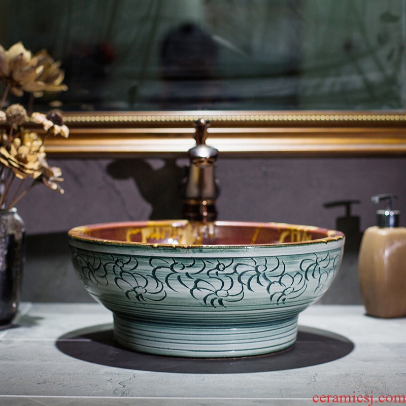 Jingdezhen ceramic stage basin bowl archaize flow glaze art household lavatory toilet lavabo basin