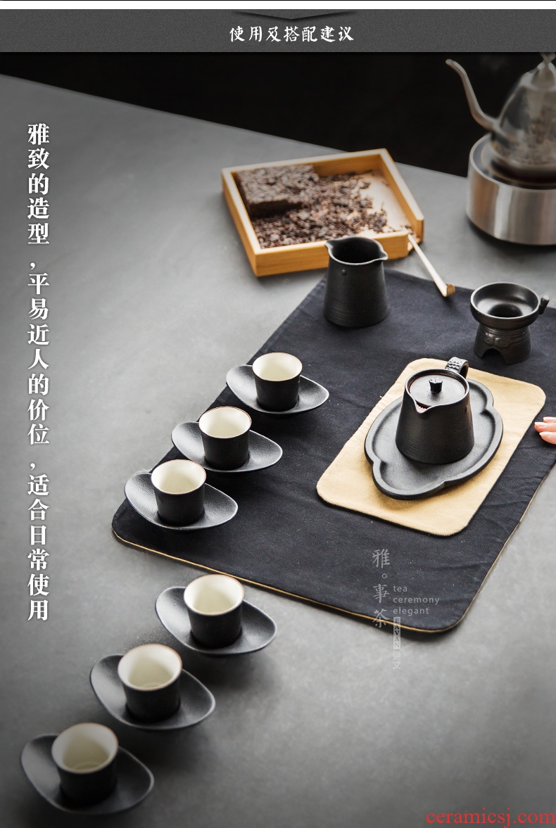 Coarse pottery saucer move ceramic cup mat, black pottery insulation cup household kung fu tea tea accessories