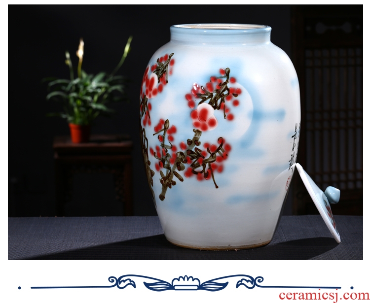 Jingdezhen ceramic barrel 50 kg ricer box with cover storage tank pickled porcelain jar tank oil cylinder cylinder tea