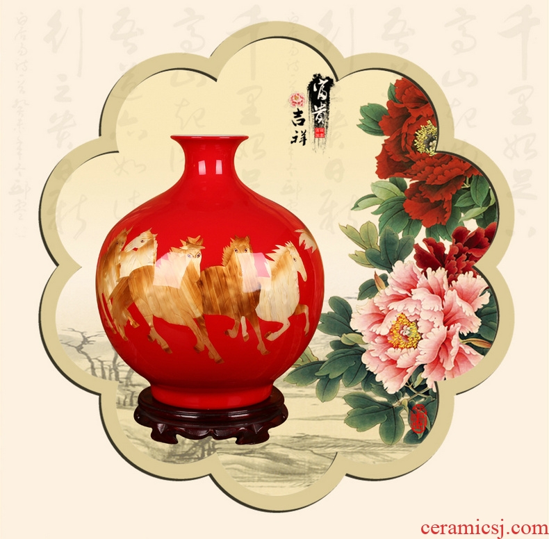 Jingdezhen ceramics China red straw success pomegranate vase opening gifts home decoration furnishing articles