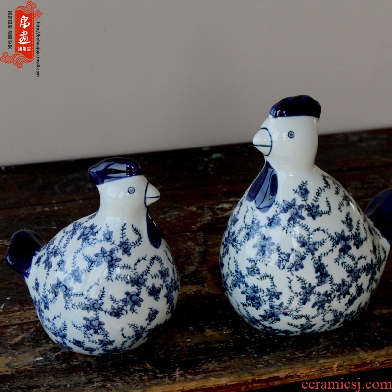 Chinese style household ceramic decoration process blue and white chicken propitious to chickens living room TV ark adornment furnishing articles
