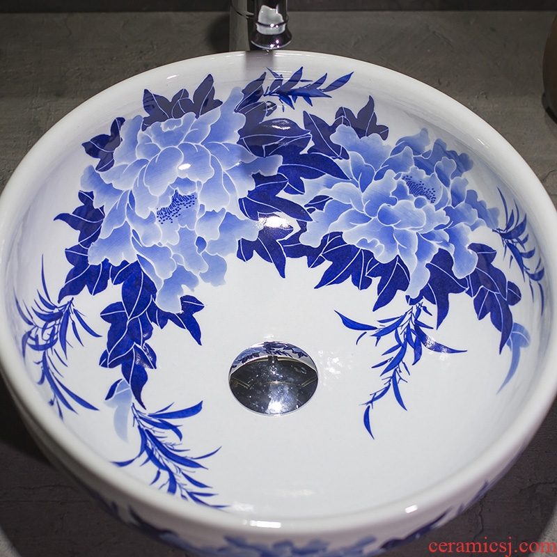 Jingdezhen basin of Chinese style on the blue and white porcelain ceramic lavatory basin of Chinese style small basin art circle in the sink