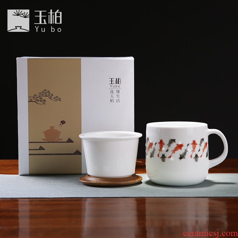 Exquisite jade cypress ceramic cup big filter cup brocade carp cup and Exquisite cups capacity office creative cup cup