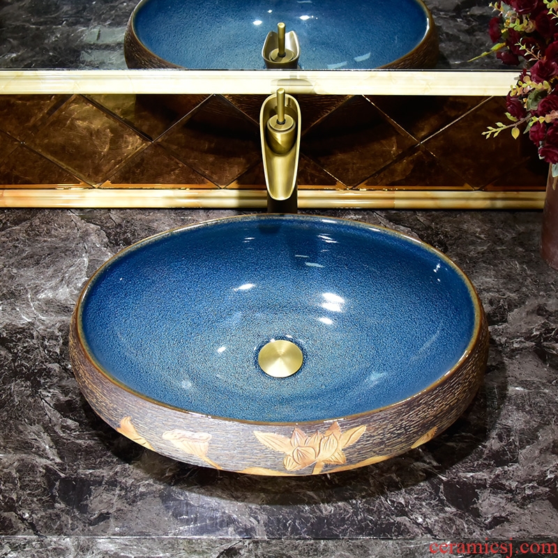 Art stage basin sink ceramic bathroom balcony single sinks oval home for wash gargle basin