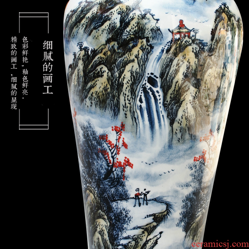 Modern Chinese jingdezhen ceramics vase color ink landscape of large sitting room hall household adornment furnishing articles