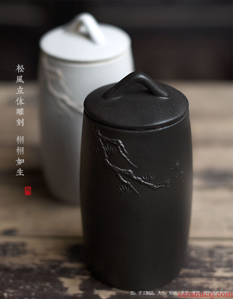 Tao fan coarse pottery caddy fixings ceramic large black tea tieguanyin tea accessories guest - the greeting pine bottle seal storage tanks