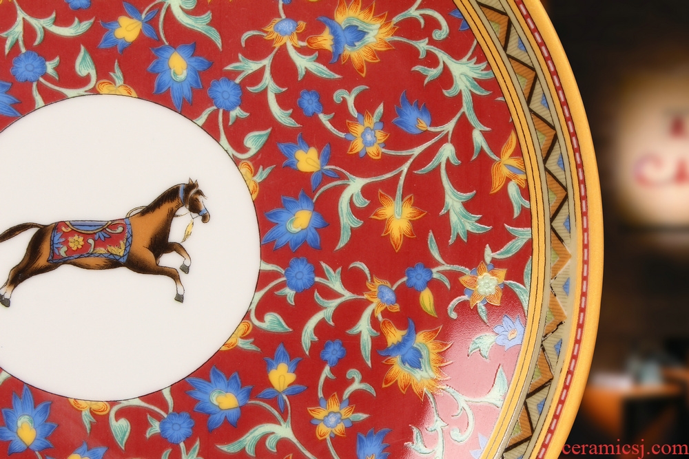 Jingdezhen ceramics European horse flowers faceplate hang dish plate modern household adornment furnishing articles