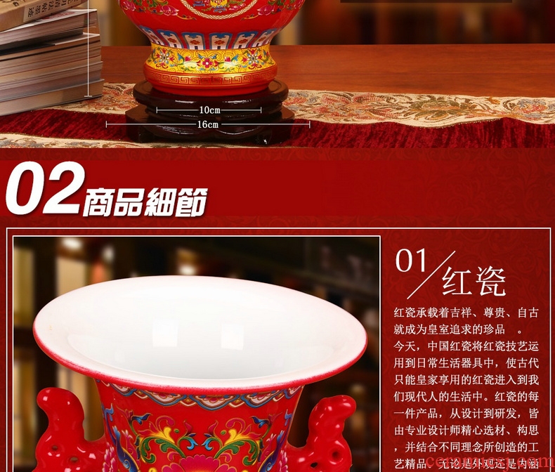 Jingdezhen ceramics wedding anniversary gifts crystal glaze ears Chinese red vase Chinese style furnishing articles of handicraft