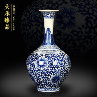 Hand - made trumpet bound branch lotus flower vase of blue and white porcelain of jingdezhen ceramics decoration handicraft collection furnishing articles