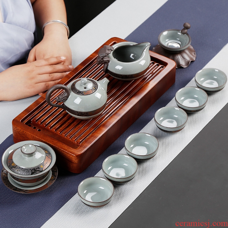 Elder brother up with tea gift box kung fu tea sets suit cup suit the teapot ceramic household ice to crack the tea set