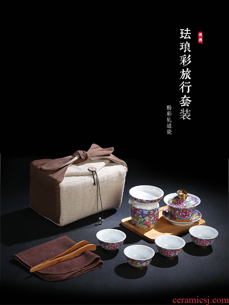 The Product of jingdezhen porcelain remit colored enamel tea sets travel carpet of portable is suing tea tea cloth