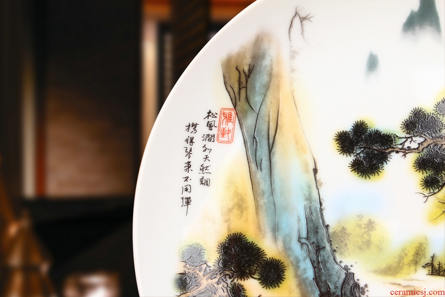 Jingdezhen ceramics powder enamel Chinese traditional Chinese painting landscape sit faceplate hang dish plate household adornment furnishing articles