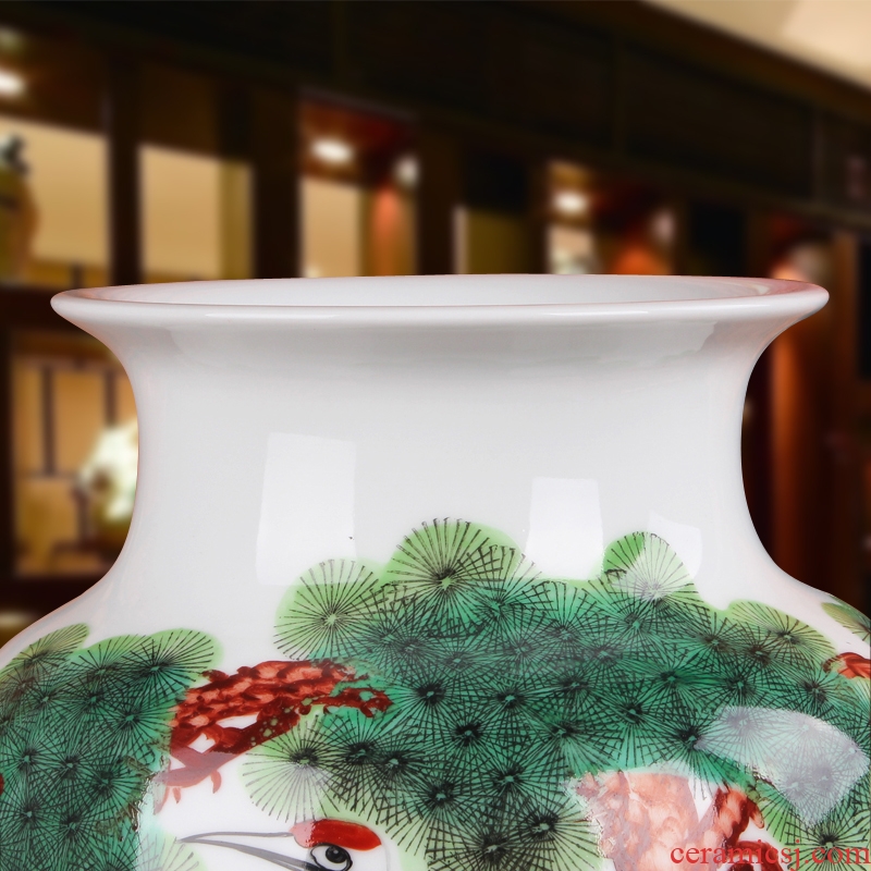 Famous hu, jingdezhen ceramics vase upscale gift porcelain hand - made pastel pine crane with spring east gourd bottle